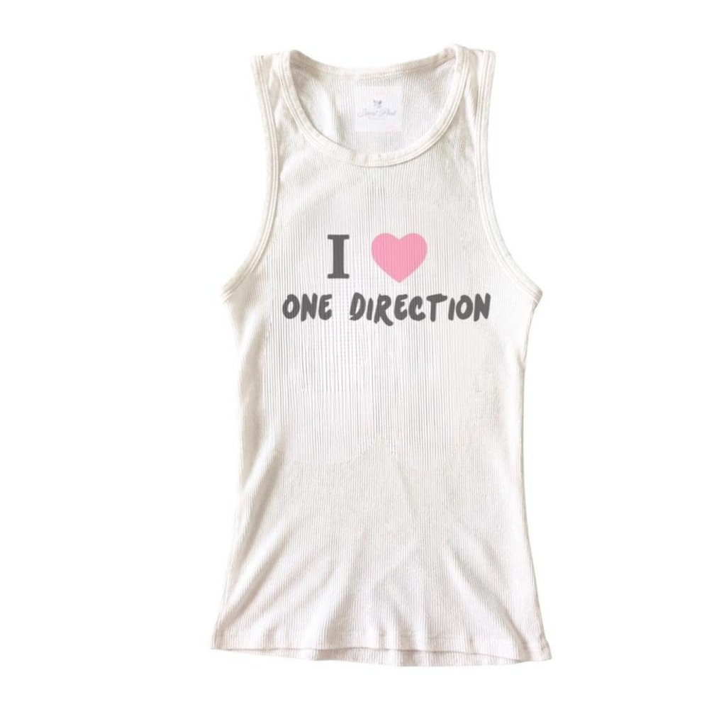 y2k i heart one direction graphic ribbed tank top white cami